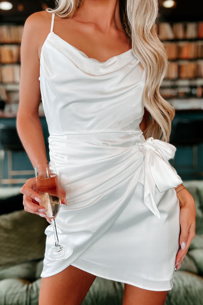 Making It Official Cowl Neck Side Tie Mini Dress (Off White) - NanaMacs