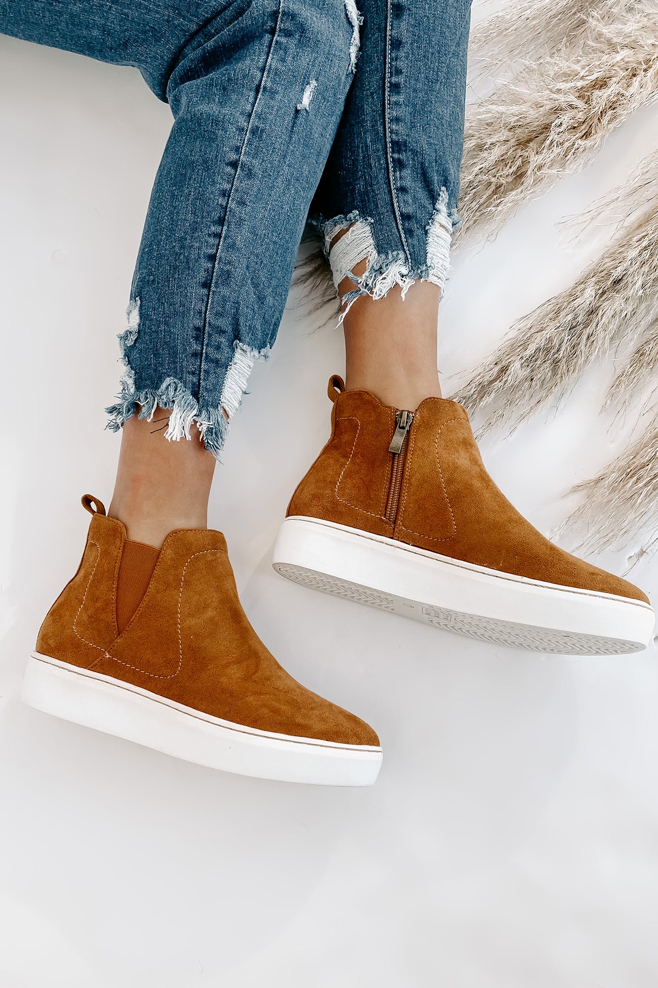 Suede Sweetie Faux Suede High Top Sneakers (Camel) - NanaMacs