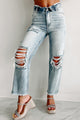 On The Lowdown Flip Waist Distressed Straight Leg Jeans (Medium-Light) - NanaMacs