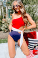 Keep Up With Me One Shoulder Cut-Out One-Piece Swimsuit (Red/White/Navy) - NanaMacs