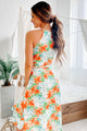 Moxie Floral Asymmetrical Hem Midi Dress (Green/Orange Multi) - NanaMacs