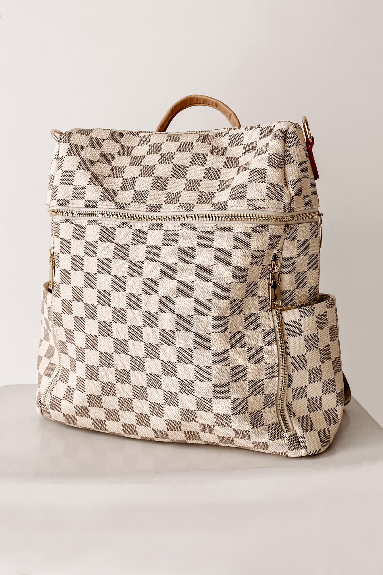 Bags, The Luxe Checkered Backpack Purse Cream Nwt