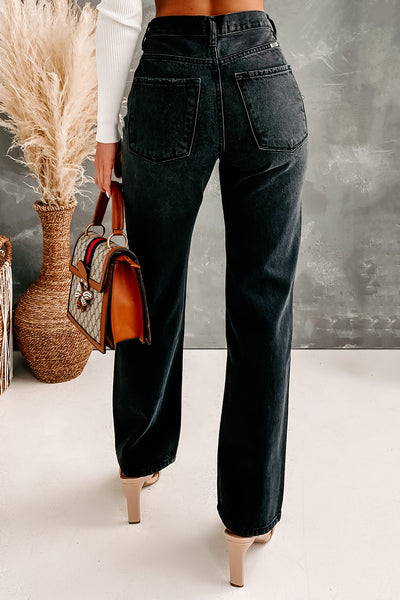 Halen 90's Button Fly Boyfriend Fit Distressed Kancan (Black) - NanaMacs