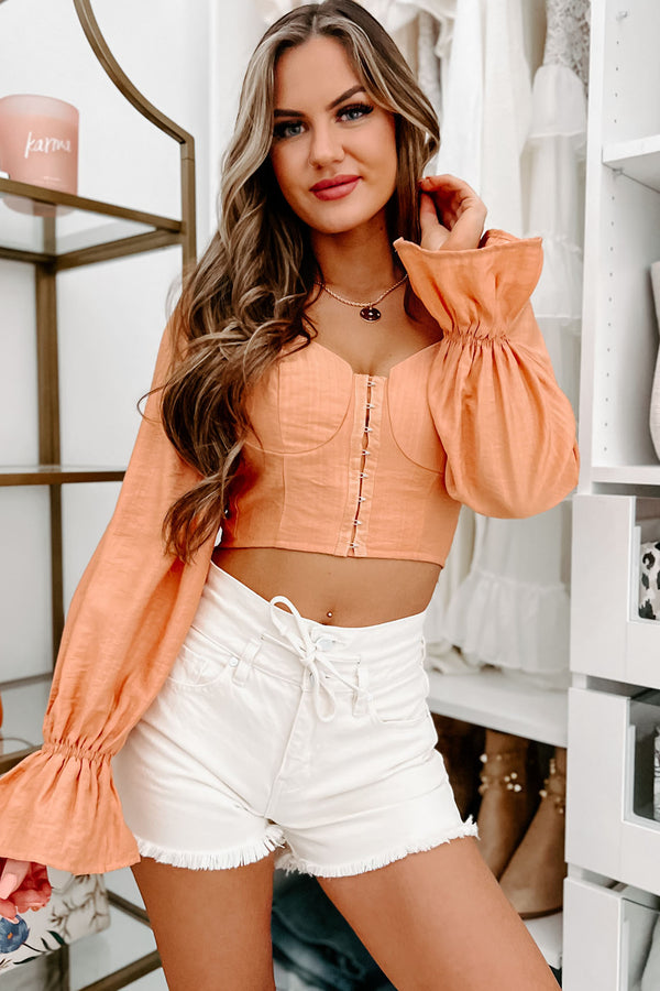 Steal Your Attention Hook Front Bustier Crop Top (Peach) - NanaMacs