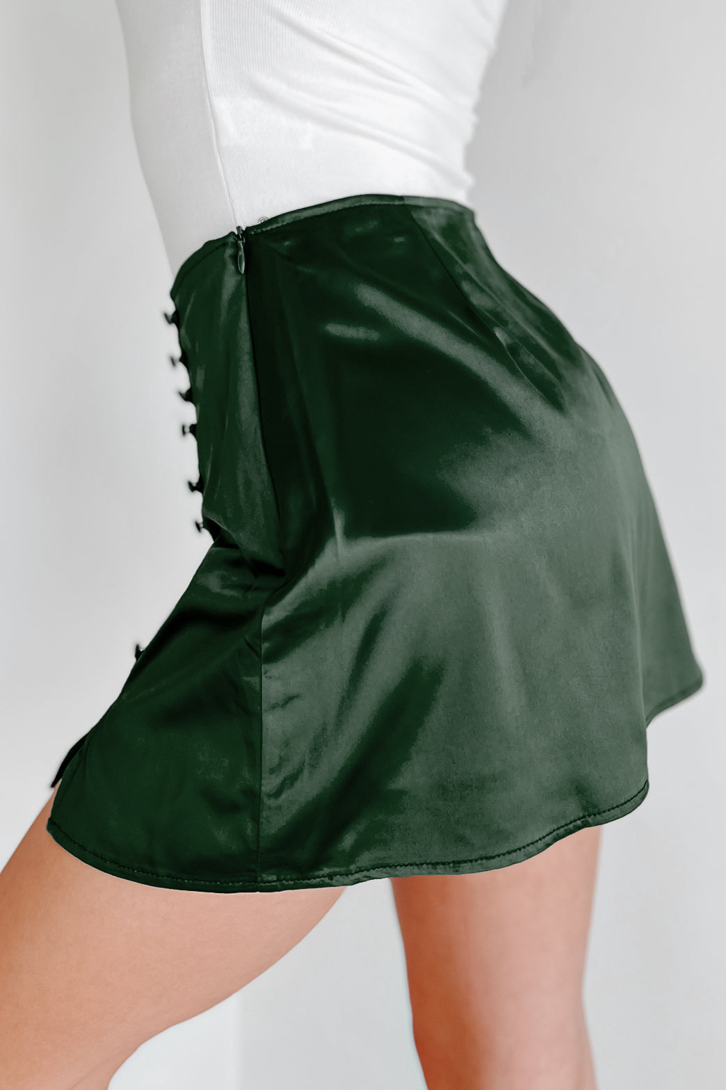Finally Quitting Time Satin Mini Skirt (Hunter Green) - NanaMacs