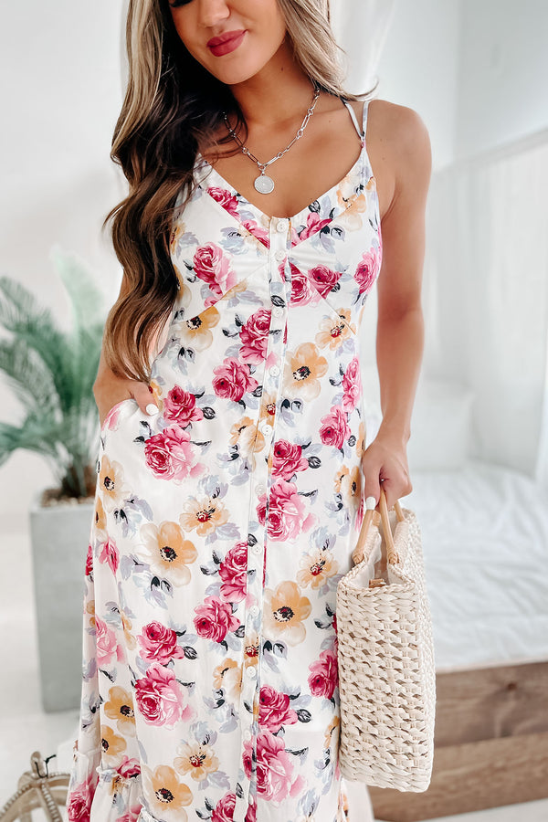 Southern Smiles Button-Down Floral Midi Dress (Ivory) - NanaMacs