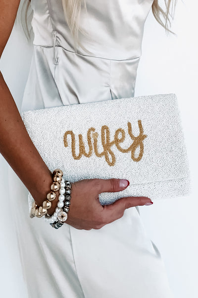 Cursive "Wifey" Beaded Clutch (Wifey Beaded Gold) - NanaMacs