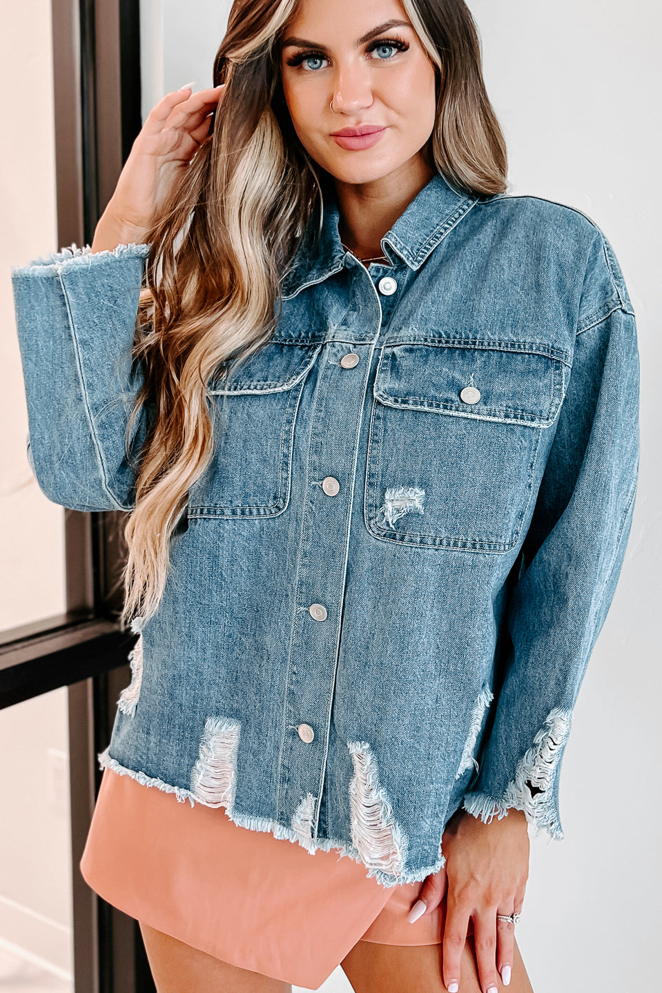 Candid Feelings Distressed Denim Jacket (Medium Denim) - NanaMacs