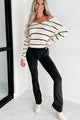 Don't Get Me Started Striped Twist Back Sweater (Ivory/Black) - NanaMacs