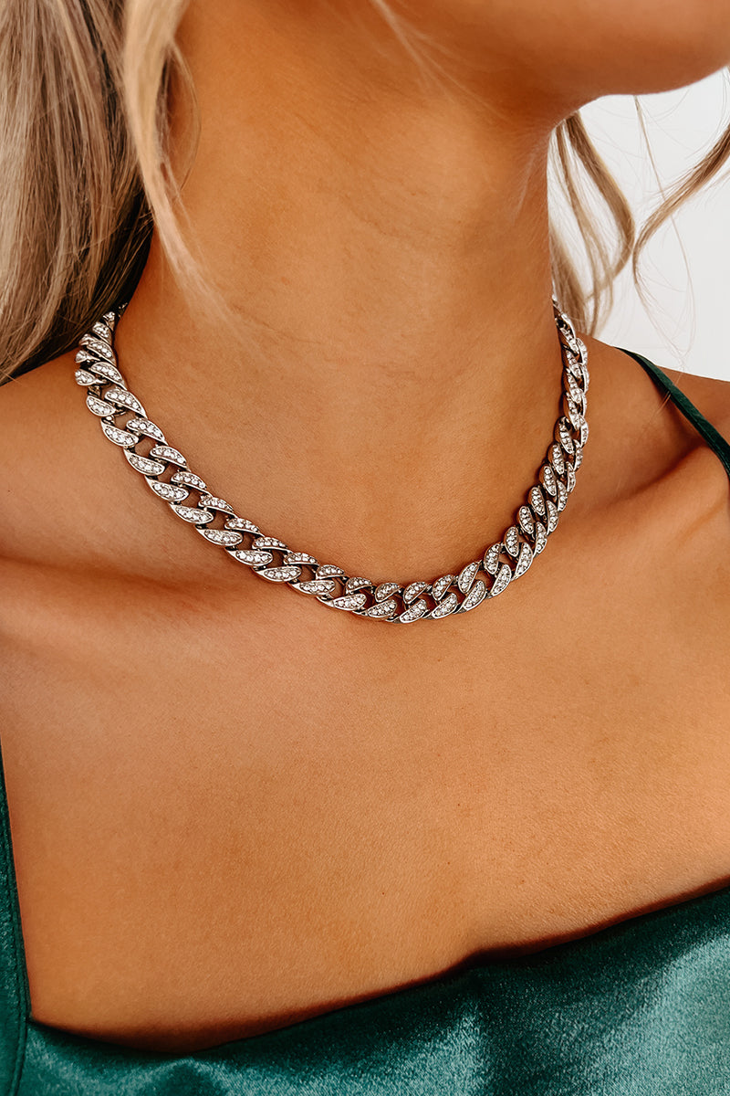 Keeping My Cool Rhinestone Chain Necklace (Silver) - NanaMacs