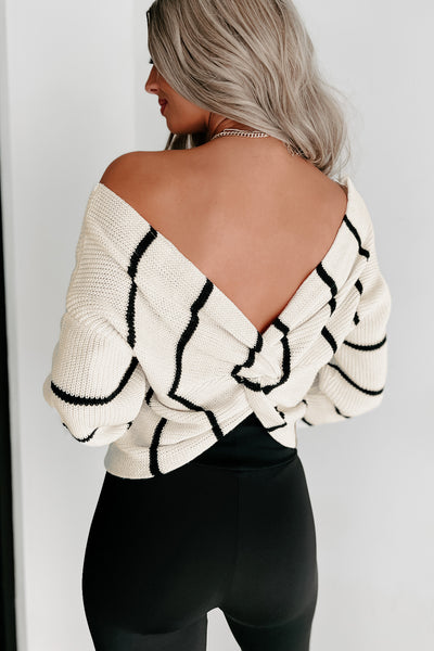 Don't Get Me Started Striped Twist Back Sweater (Ivory/Black) - NanaMacs