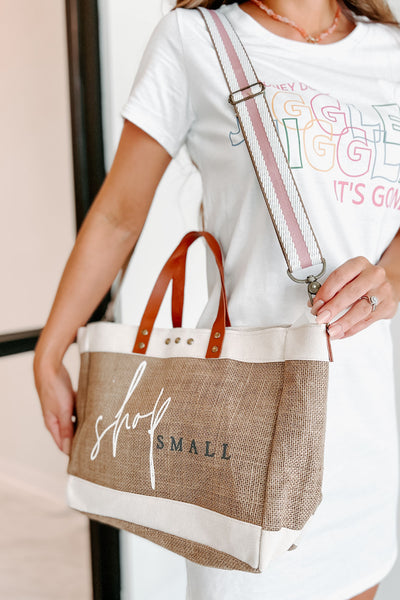 "Shop Small" Jute Crossbody Tote (Tan) - NanaMacs