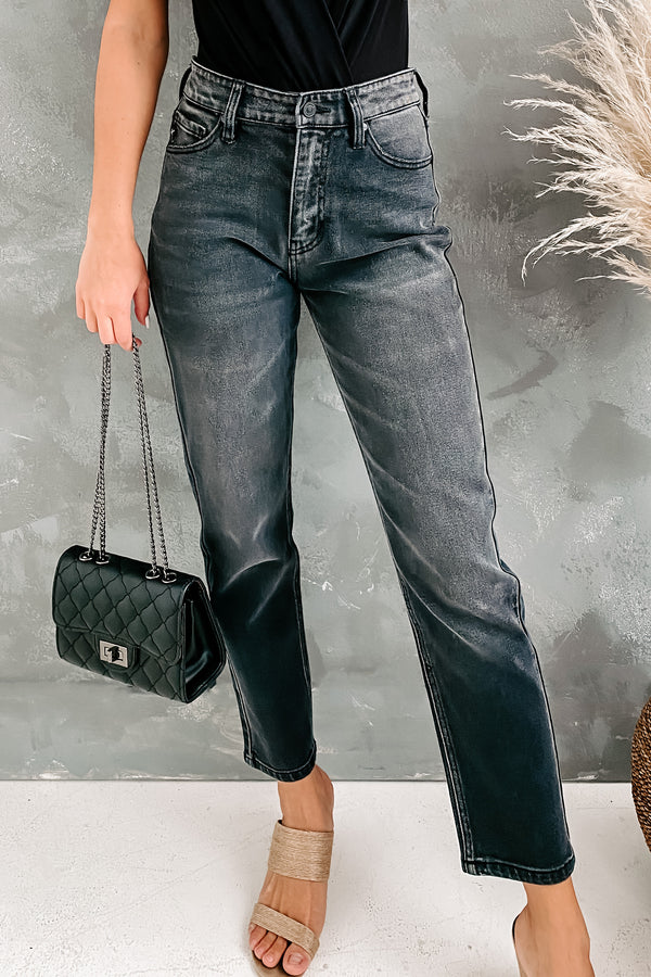 Liliane High Rise Mom Jean Kancan (Washed Black) - NanaMacs