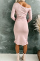 Exacting Standards One Shoulder Ruching Sweater Dress (Blush) - NanaMacs