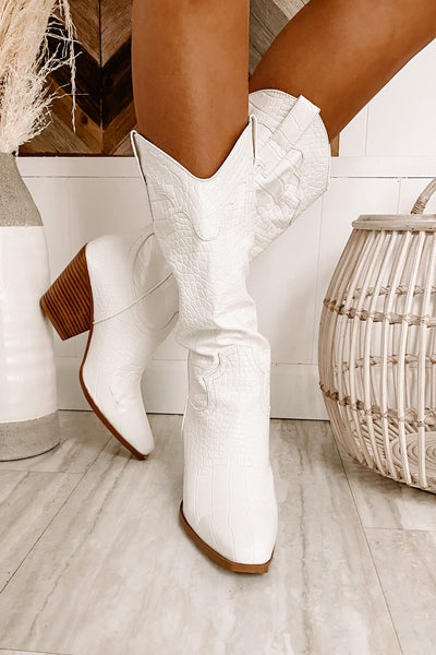 IMPERFECT Fierce Step Faux Croc Boots (White Croc) - NanaMacs