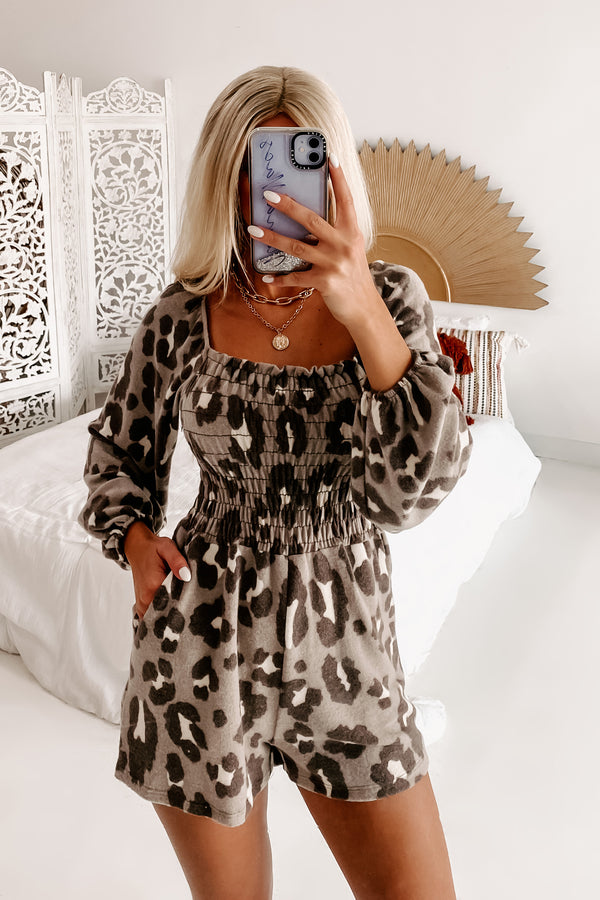 Earn Your Spot Smocked Fleece Romper (Mocha/Brown Cheetah) - NanaMacs