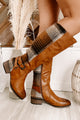 Master Of The Hunt Plaid Knee High Boots (Tan) - NanaMacs