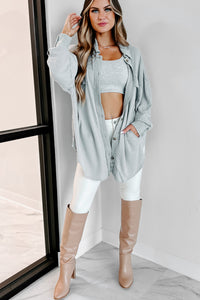 Check Your Attitude Oversized Mixed Fabric Shirt (Light Grey) - NanaMacs