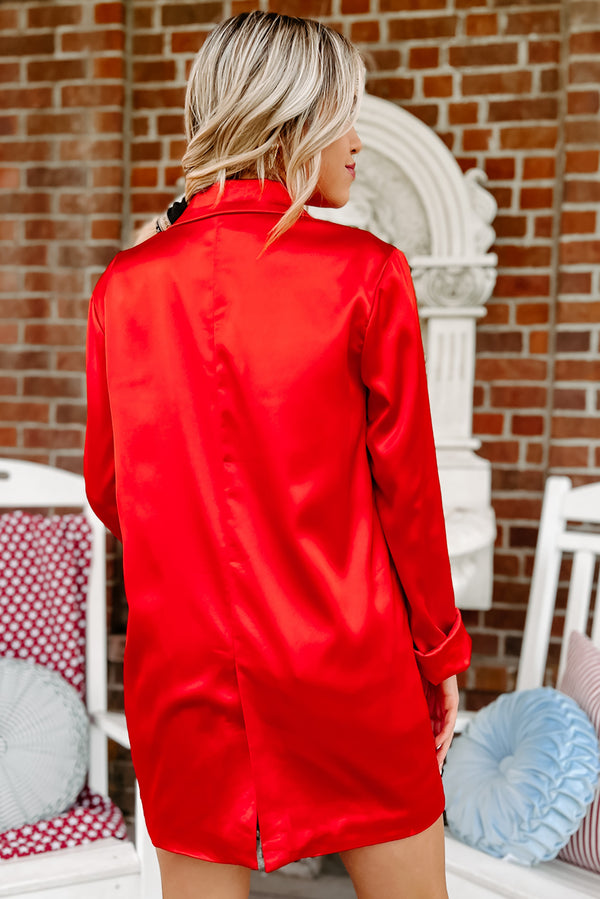 Smooth Things Over Satin Blazer Coat (Red) - NanaMacs