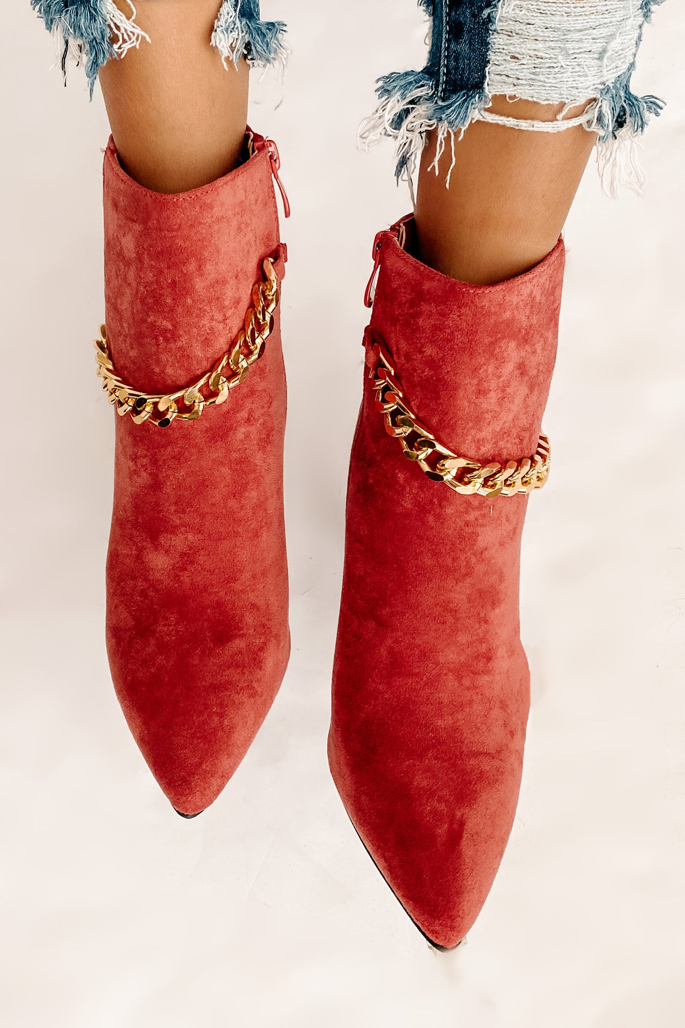 Linked To You Faux Suede Chain Detail Bootie (Rose) - NanaMacs