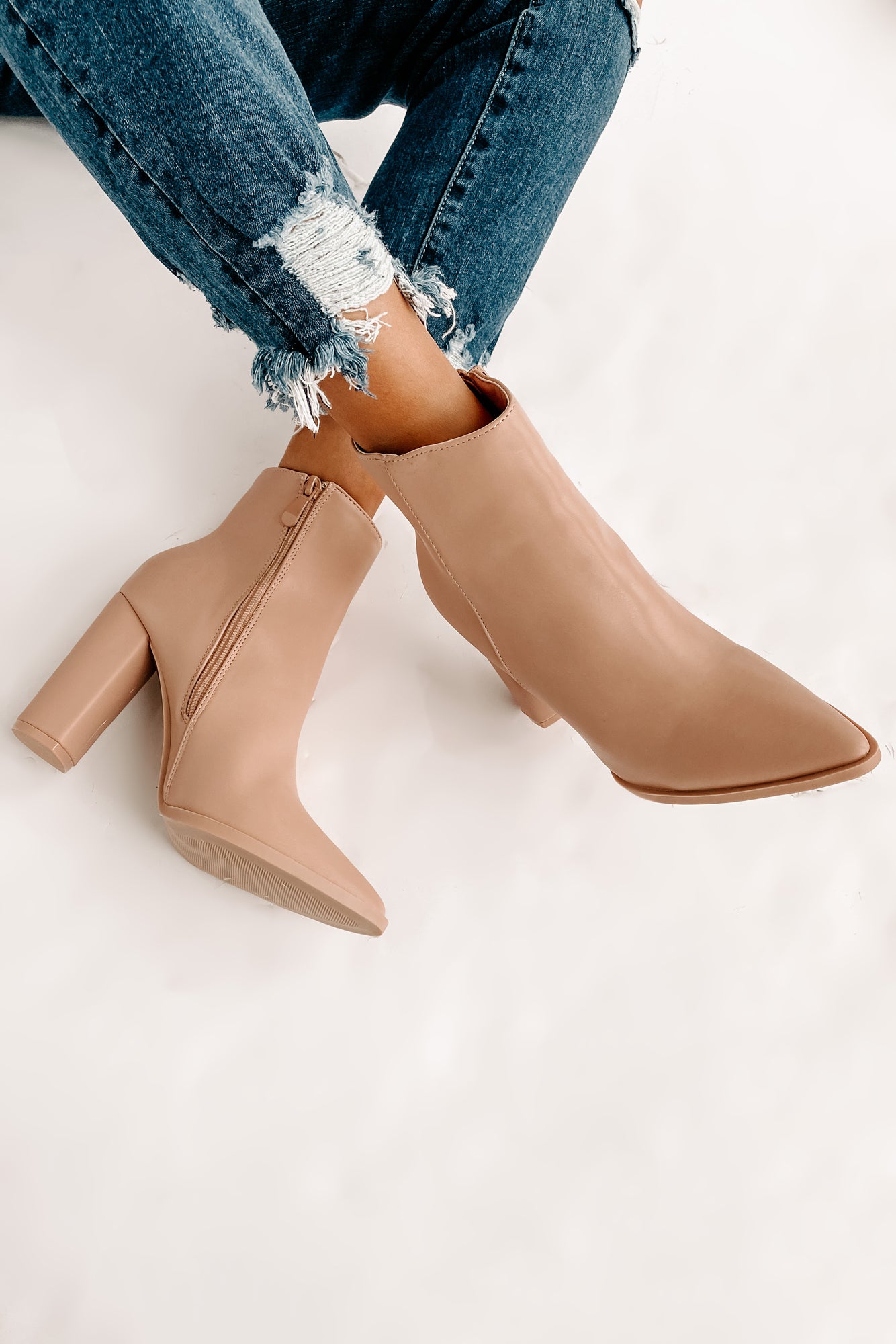 Taupe pointed sale toe booties