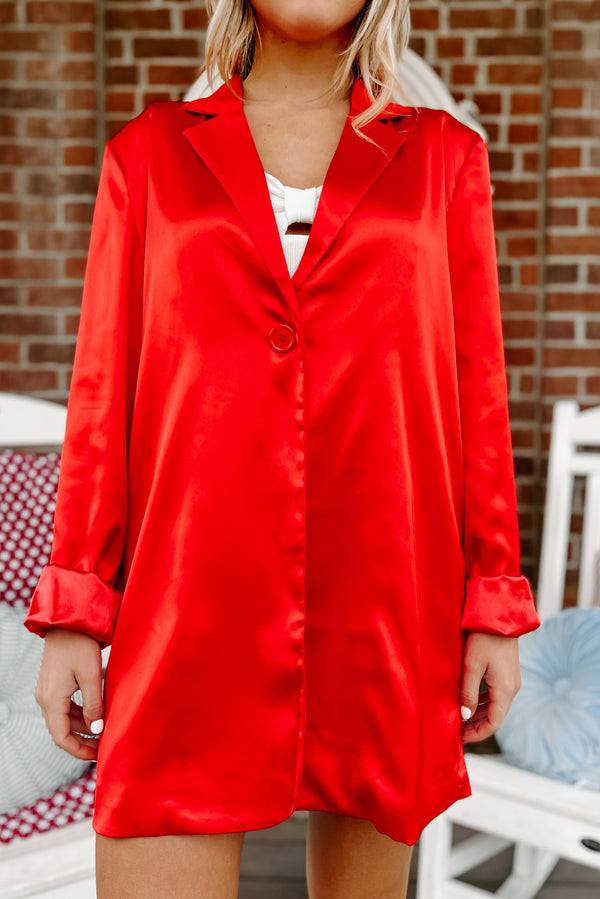 Smooth Things Over Satin Blazer Coat (Red) - NanaMacs