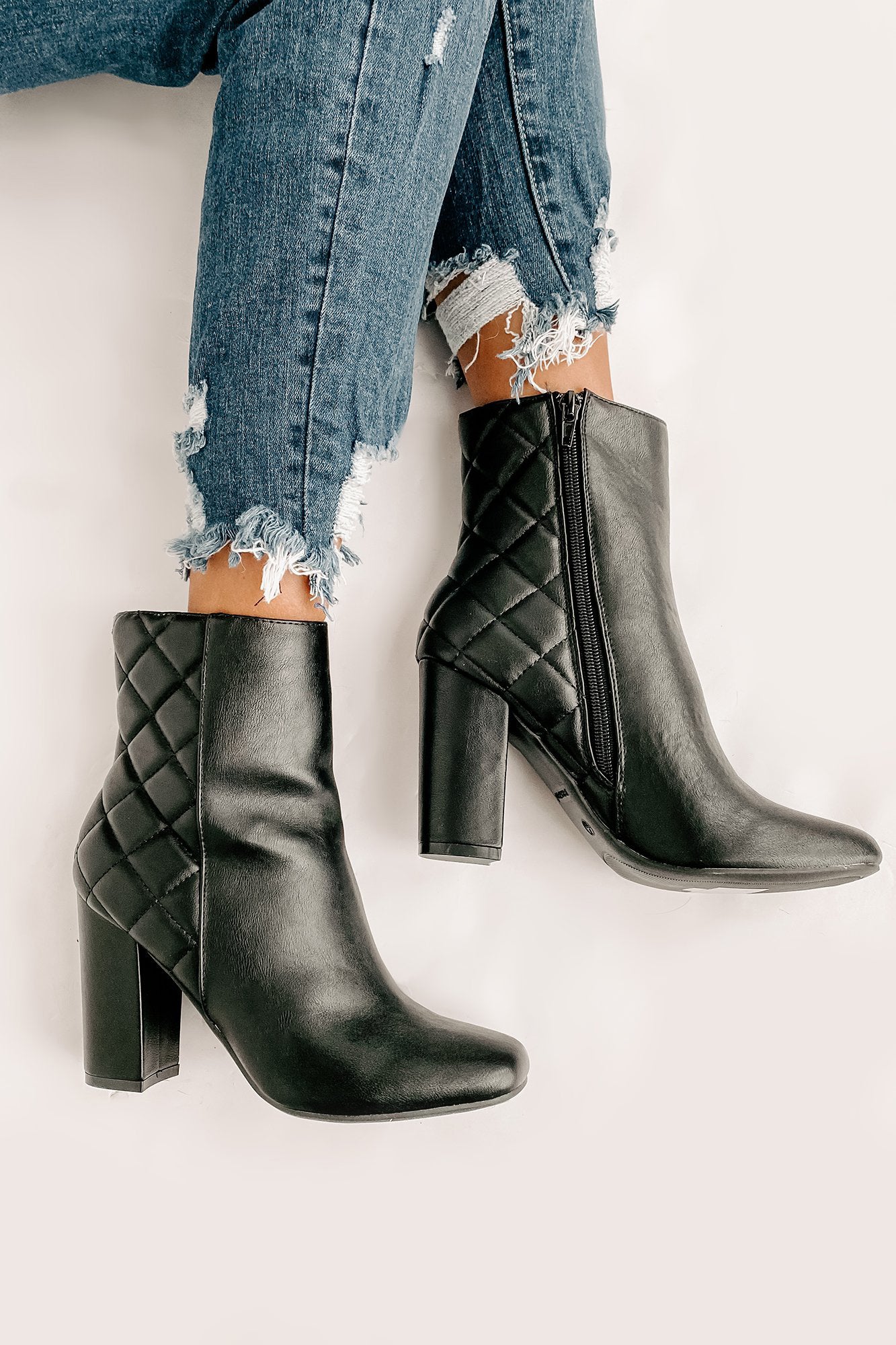 Subtle Steps Quilted Faux Leather Booties (Black) - NanaMacs