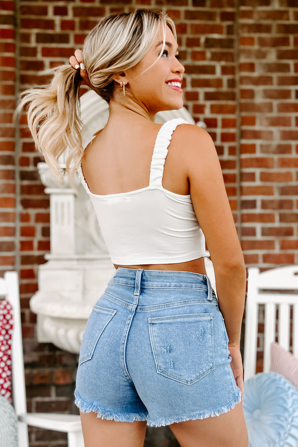 Free To Flourish Ruched Strap Padded Crop Top (Cream) - NanaMacs