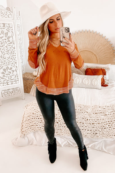 Cool Mornings Two-Tone Thermal Top (Brick) - NanaMacs