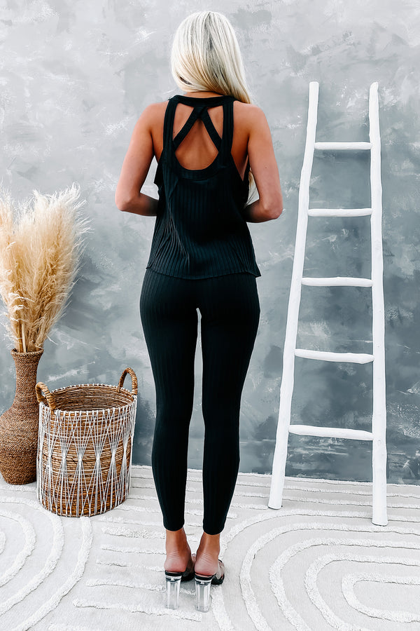 Chill Weekend Ribbed Tank Top & Leggings Set (Black) - NanaMacs