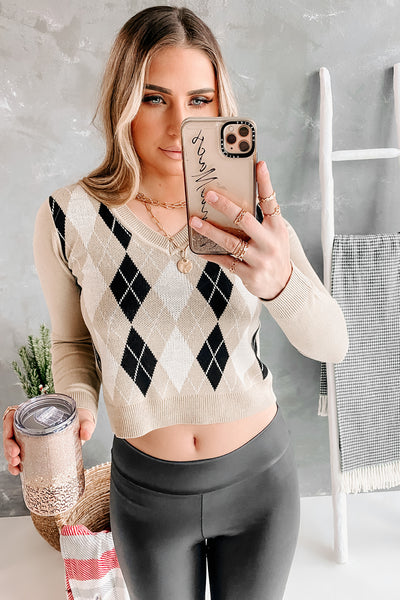 Book Smart Babe Argyle Sweater Top (Natural Combo) - NanaMacs