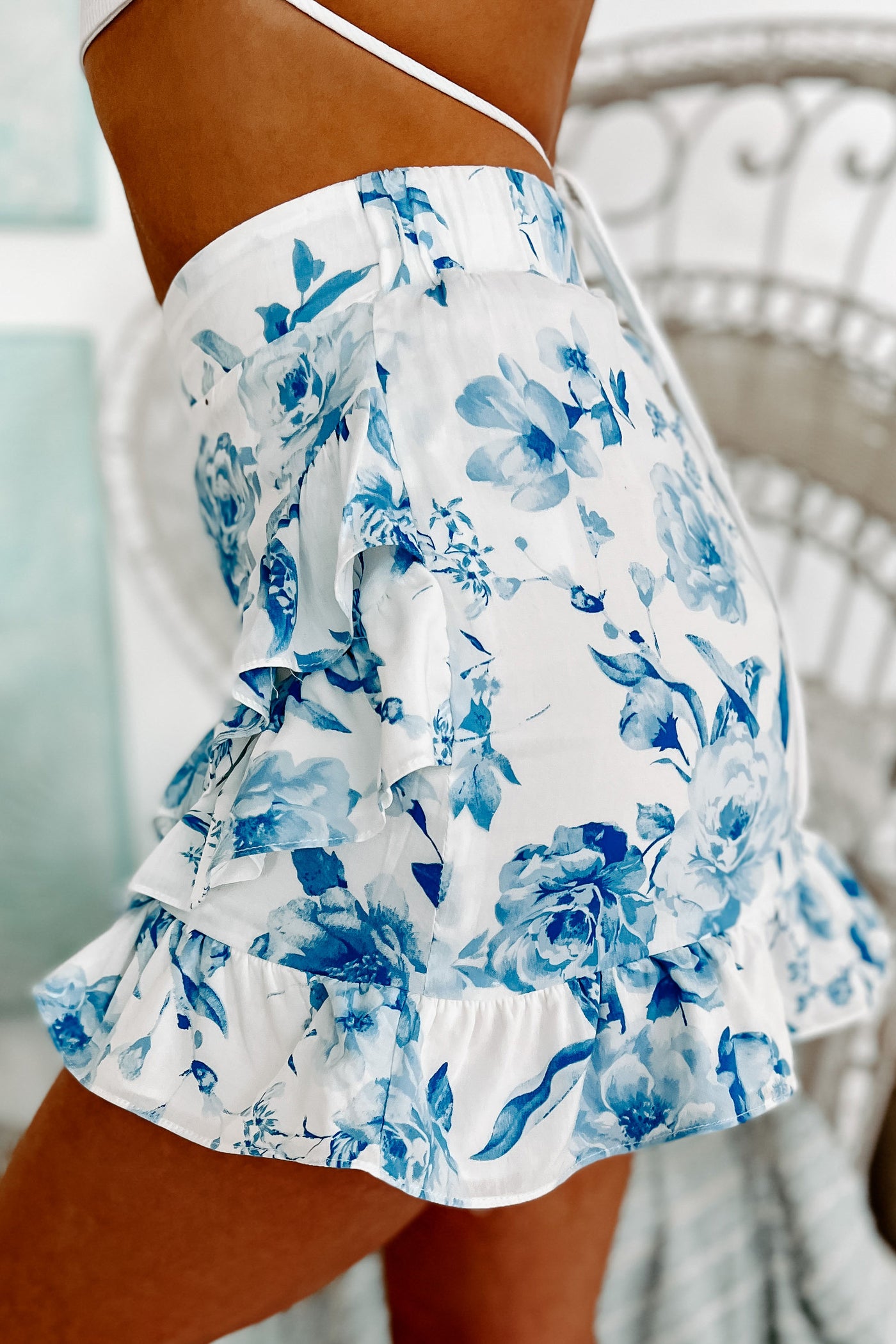 Malibu Moment Ruffled Floral Mini Skirt (Malibu Blue) - NanaMacs