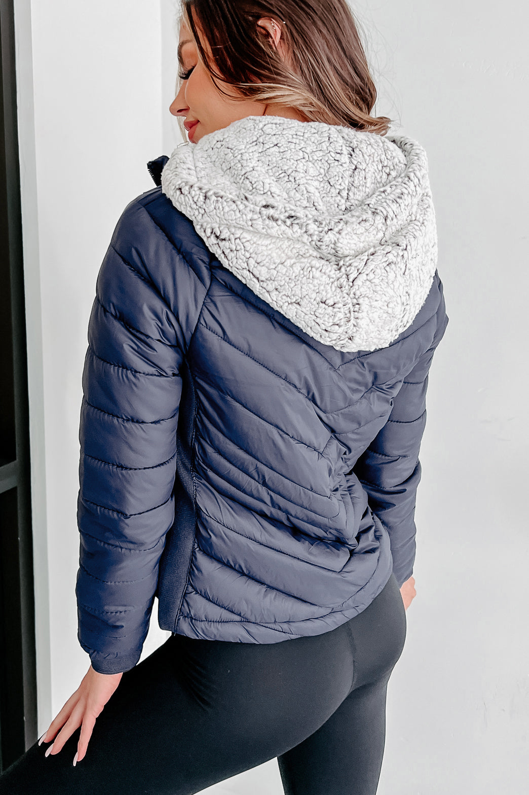 Frost Bitten Puffer Jacket With Removable Sherpa Hood (Navy) - NanaMacs