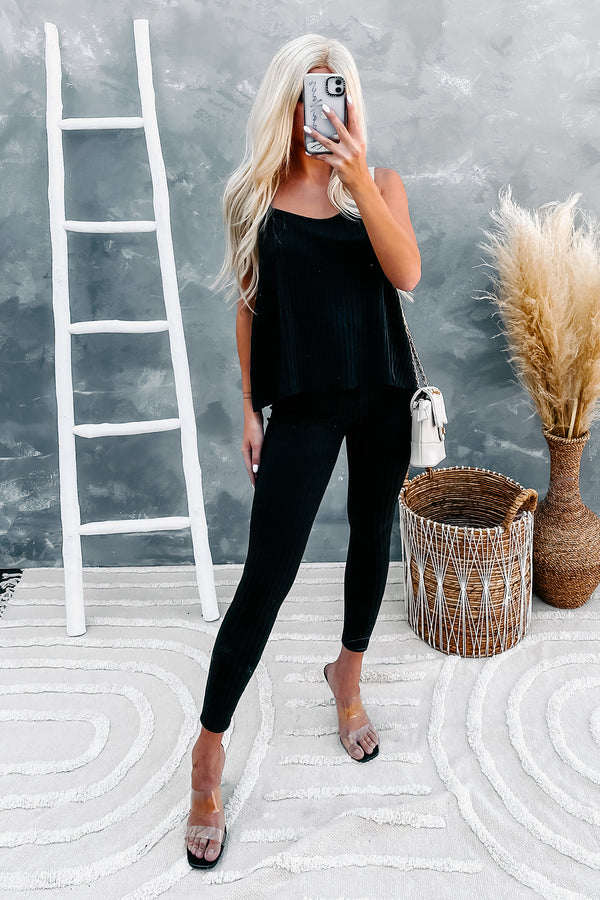 Chill Weekend Ribbed Tank Top & Leggings Set (Black) - NanaMacs