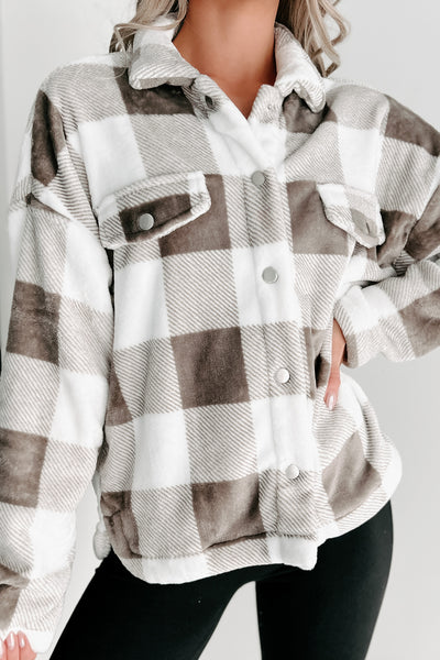 Doorbuster- Too Much To Ask Fuzzy Plaid Jacket (Gray) - NanaMacs