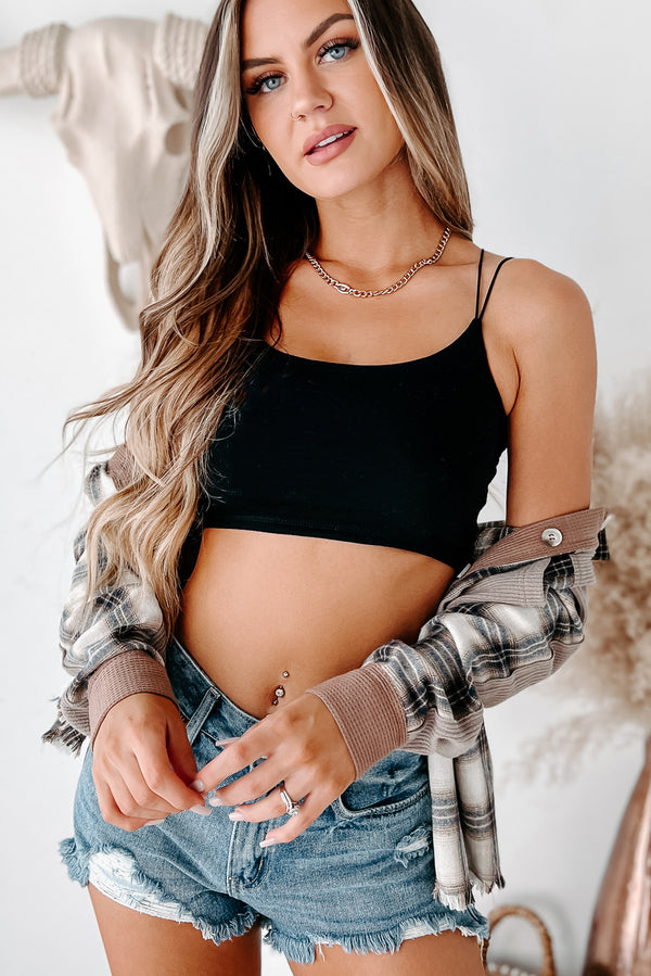 Beat The Heat Knit Cami Crop Top (Black) - NanaMacs