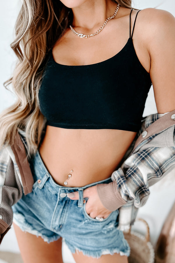 Beat The Heat Knit Cami Crop Top (Black) - NanaMacs