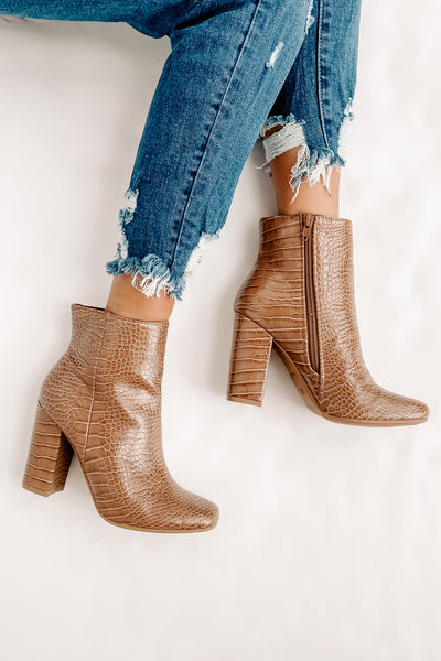 Making An Appearance Faux Croc Booties (Taupe Croco) - NanaMacs