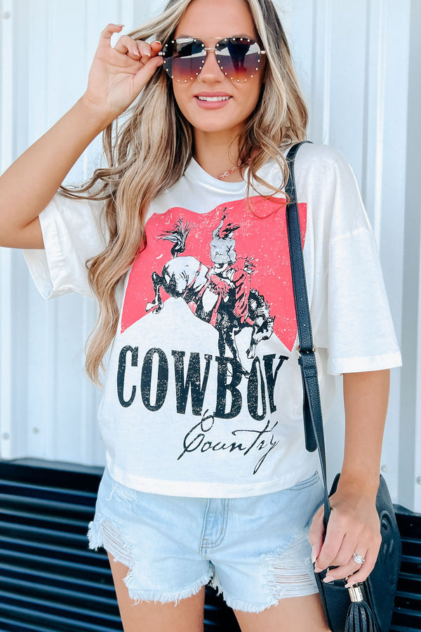 "Cowboy Country" Cropped Graphic Tee (Ivory) - NanaMacs