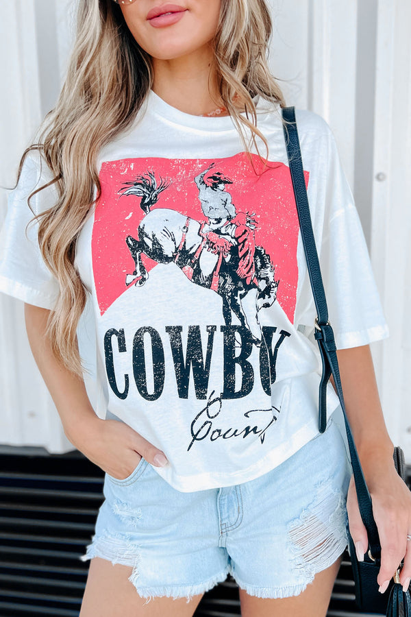 "Cowboy Country" Cropped Graphic Tee (Ivory) - NanaMacs