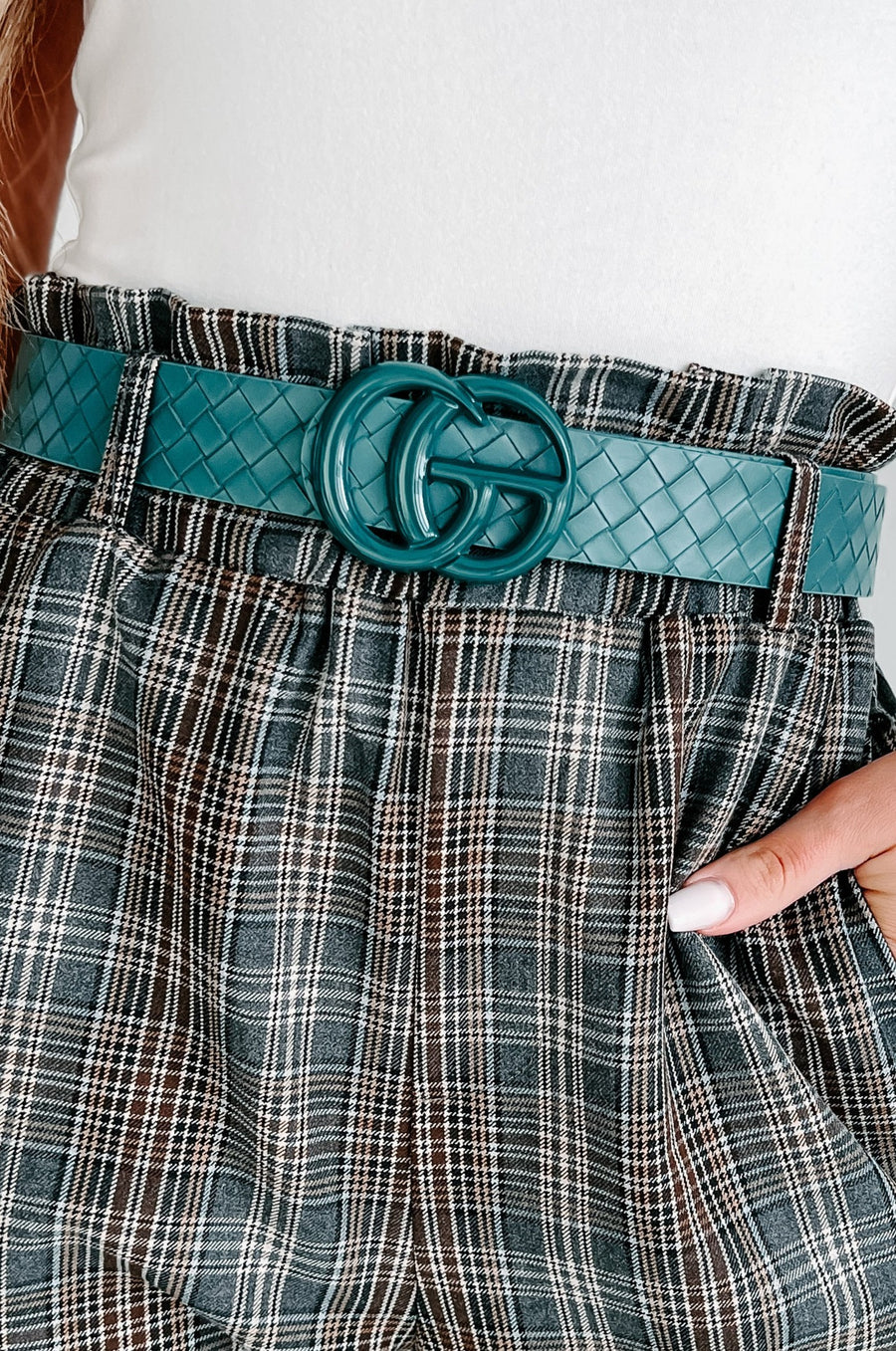Calling To Collect Monochromatic Woven Textured Belt (Teal) - NanaMacs