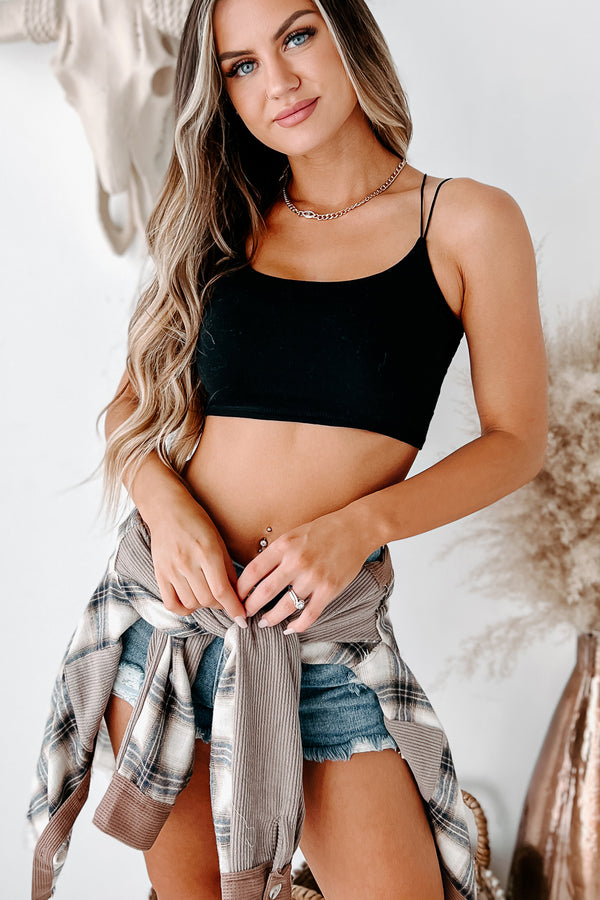 Beat The Heat Knit Cami Crop Top (Black) - NanaMacs