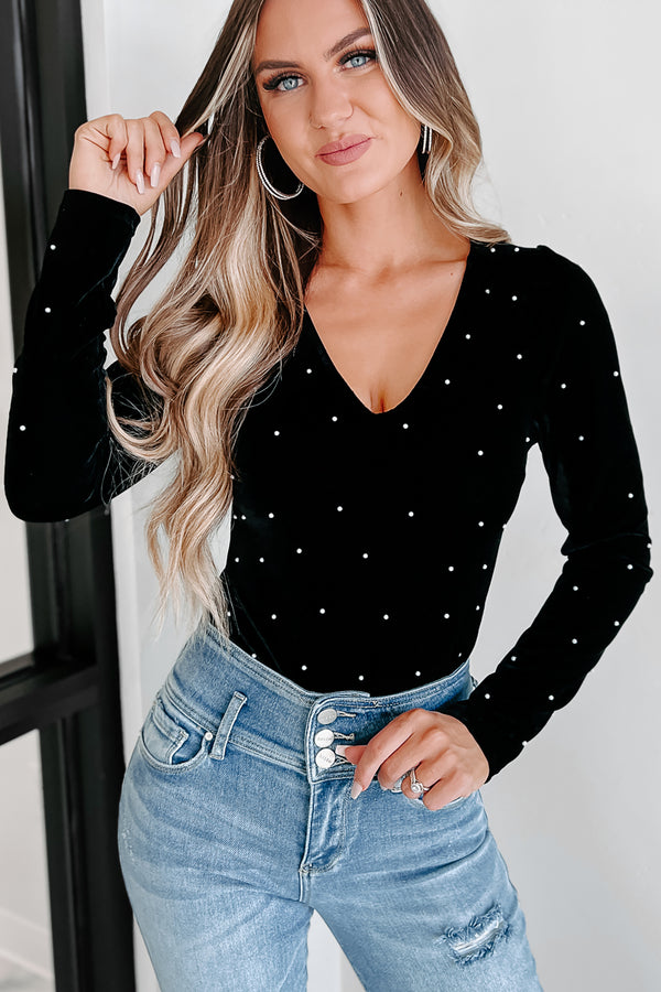 The Perfect Classic Velvet Pearl Bodysuit (Black) - NanaMacs