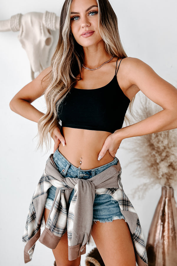 Beat The Heat Knit Cami Crop Top (Black) - NanaMacs