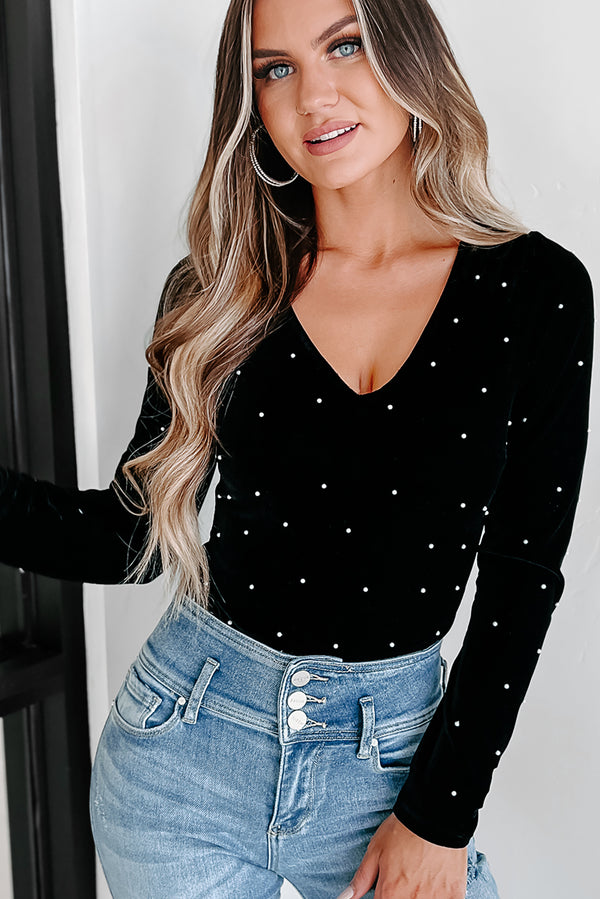 The Perfect Classic Velvet Pearl Bodysuit (Black) - NanaMacs