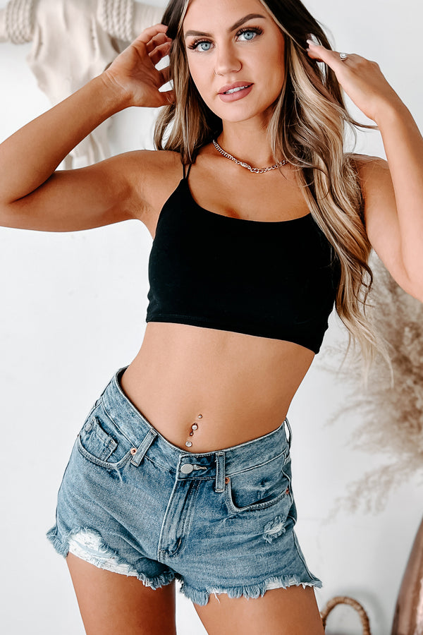 Beat The Heat Knit Cami Crop Top (Black) - NanaMacs