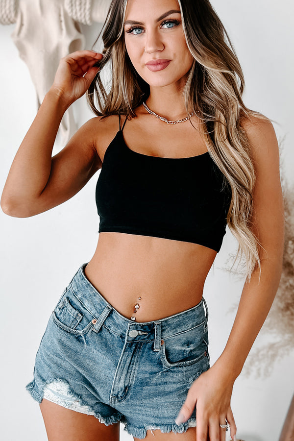 Beat The Heat Knit Cami Crop Top (Black) - NanaMacs