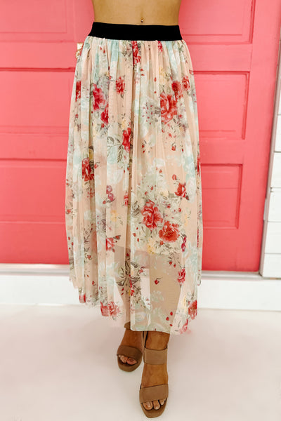 Floral Fixation Floral Midi Skirt (Peach) - NanaMacs