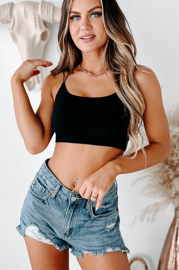 Beat The Heat Knit Cami Crop Top (Black) - NanaMacs