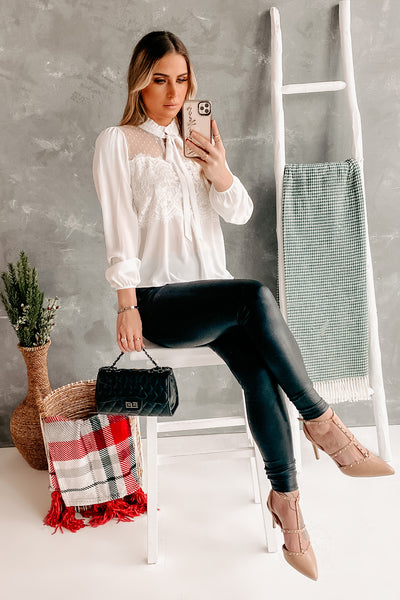 Justice Tie-Neck Blouse (Off White) - NanaMacs